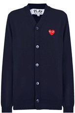 Comme Des Garcons PLAY MENS V-NECK CARDIGAN | NAVY/RED HEART